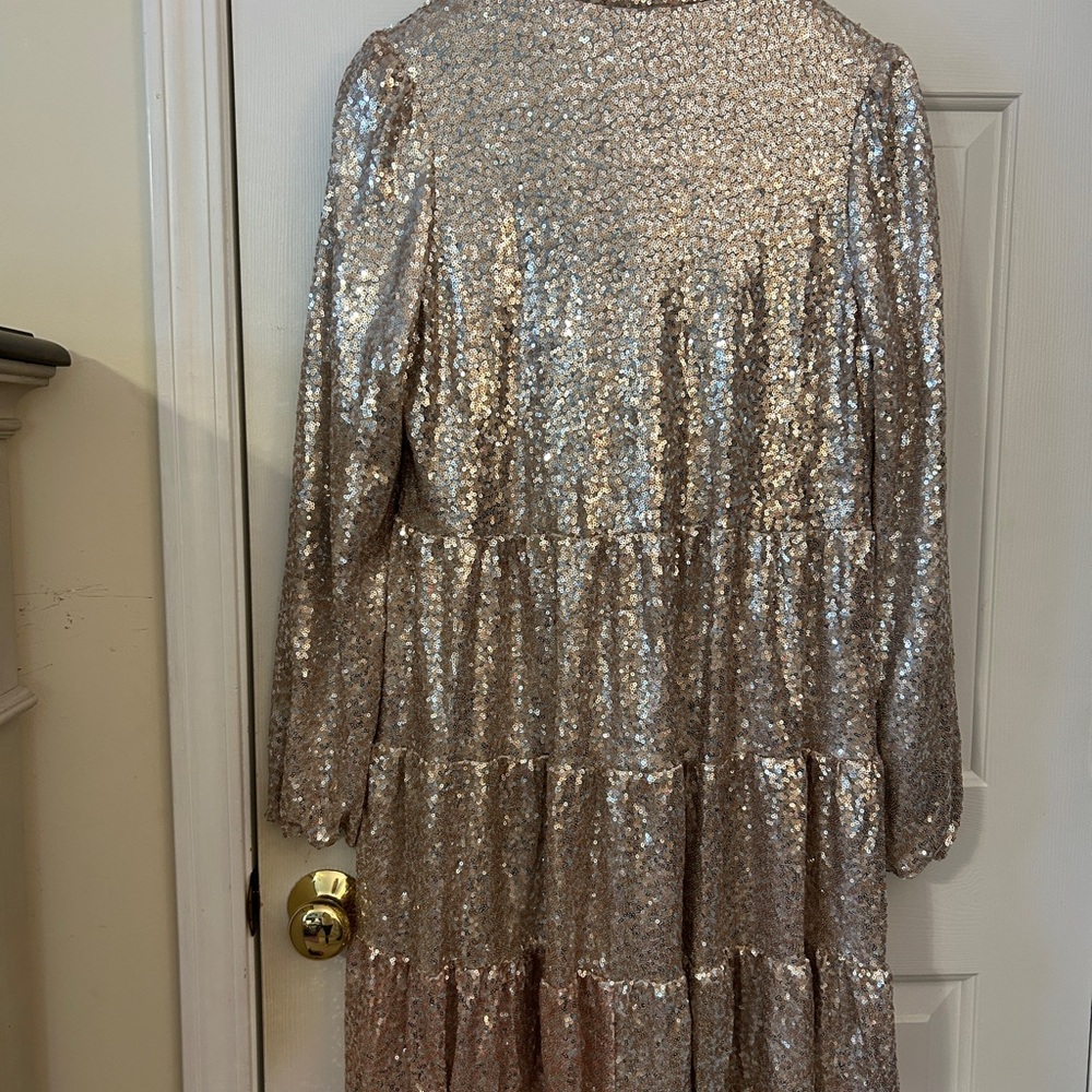 Crown & Ivy Sequin Long Sleeve Dress in Champagne - Picture 3 of 3